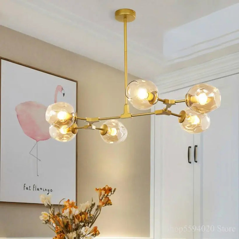 Suspension Lola 6 Boules Champagne Élégante Lumineuse Décorative