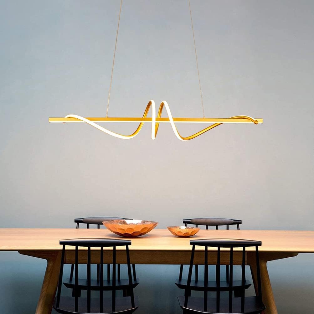 Suspension Moderne à LED en Or avec Design Ondulé