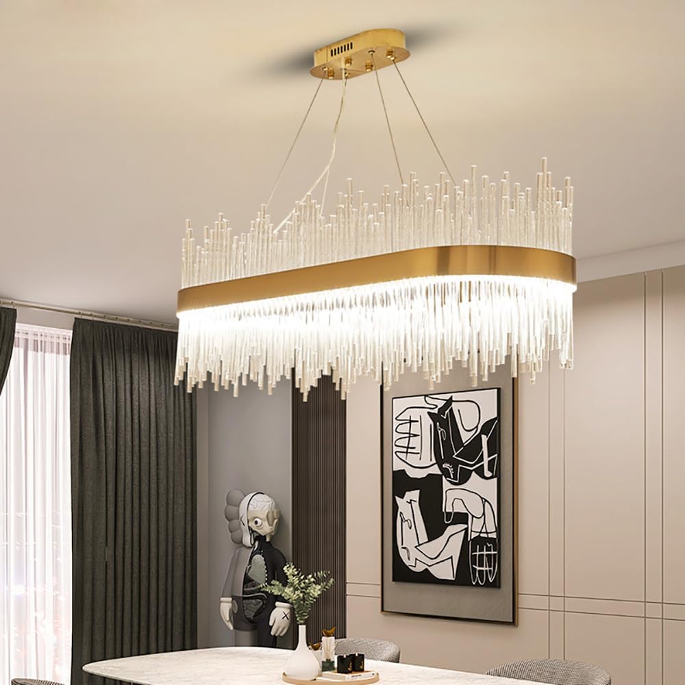 Lustre Ovale Doré Eva 80cm Design Moderne Élégant Luminaire