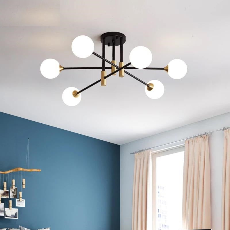 Suspension Moderne Aria 6 Lampes Blanc Pur en Métal Élégant