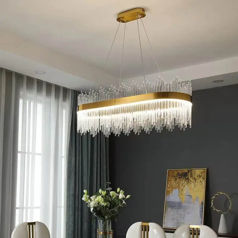 Lustre Ovale Doré Eva 80cm Design Moderne Élégant Luminaire