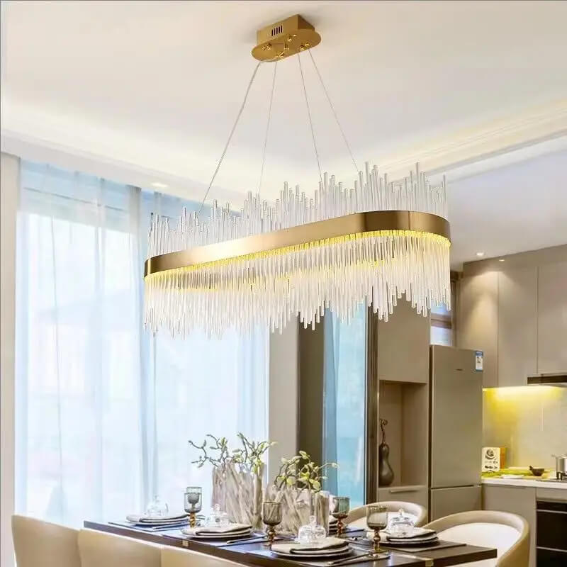 Lustre Ovale Doré Eva 80cm Design Moderne Élégant Luminaire