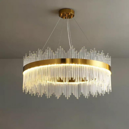 Lustre Majestueux Halo de Lumière avec Fibres en Verre et Détails Dorés