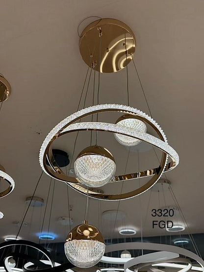 Suspension LED "Soraya" – Doré avec Boules Cristal