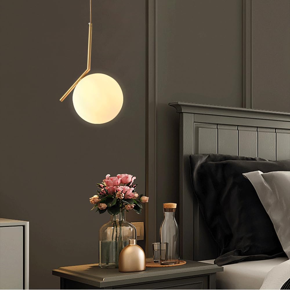 Suspension Mono Élégante avec Globe en Verre Blanc Opale Lumineux