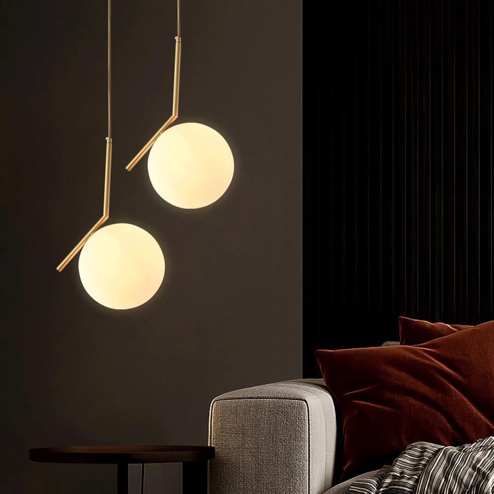 Suspension Mono Élégante avec Globe en Verre Blanc Opale Lumineux