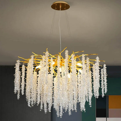 Suspension Cristal Cascade Botanica – Élégance Naturelle  80 CM