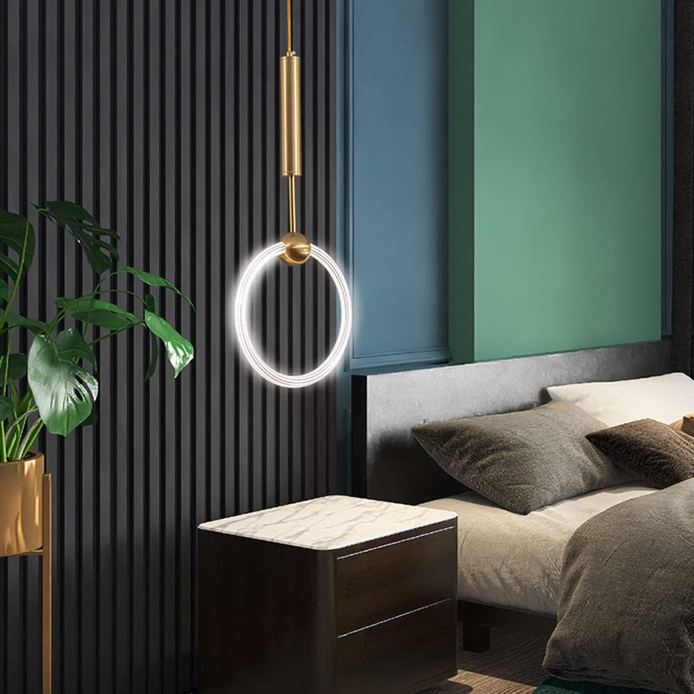 Suspension Cercle Moderne en Verre Blanc avec Support Doré Élégant