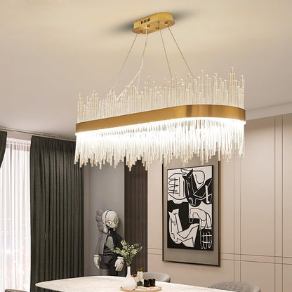 Lustre Ovale Doré Eva 80cm Design Moderne Élégant Luminaire
