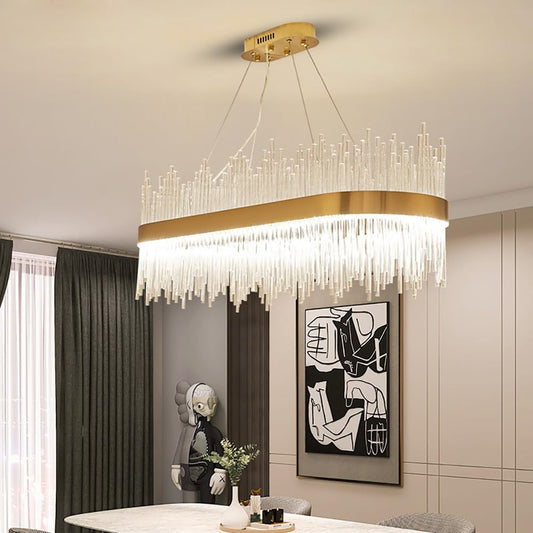 Lustre Ovale Doré Eva 80cm Design Moderne Élégant Luminaire