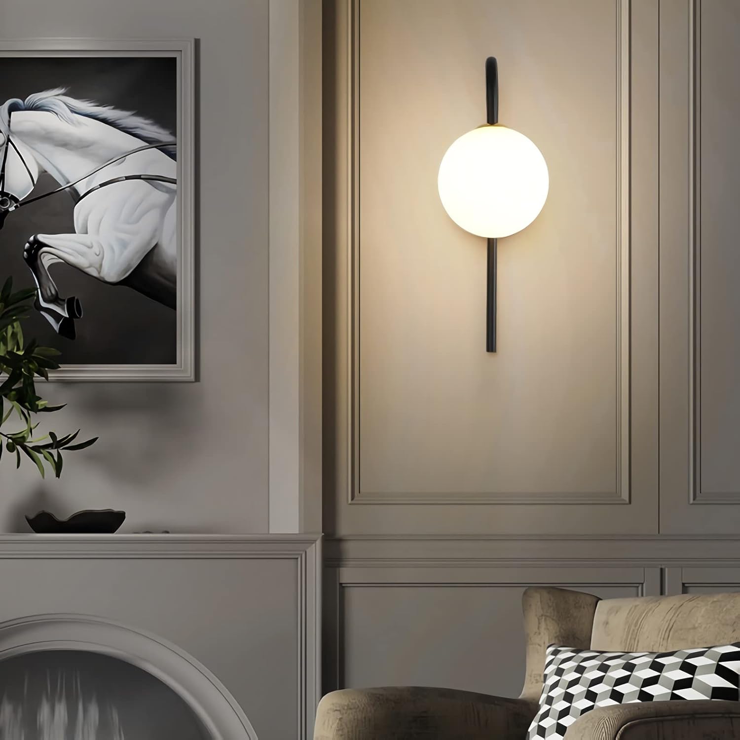 Applique murale élégante boule blanche noir et doré moderne design