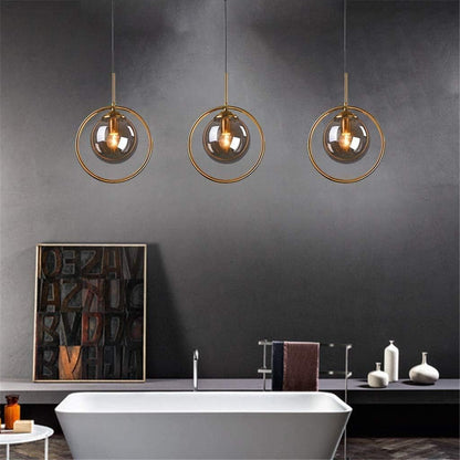 Suspension Céleste Triple en Verre Fumé avec Support Long Maroc