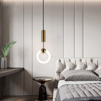 Suspension Cercle Moderne en Verre Blanc avec Support Doré Élégant