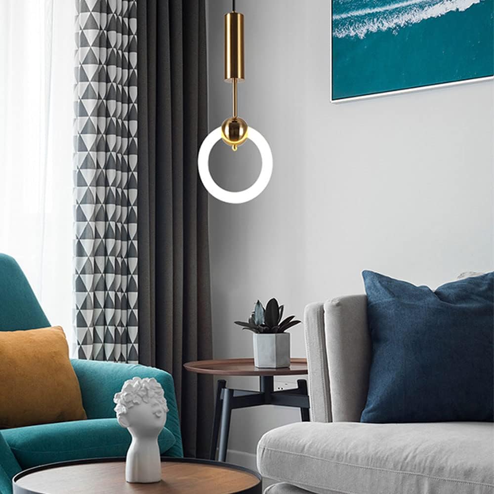 Suspension Cercle Moderne en Verre Blanc avec Support Doré Élégant