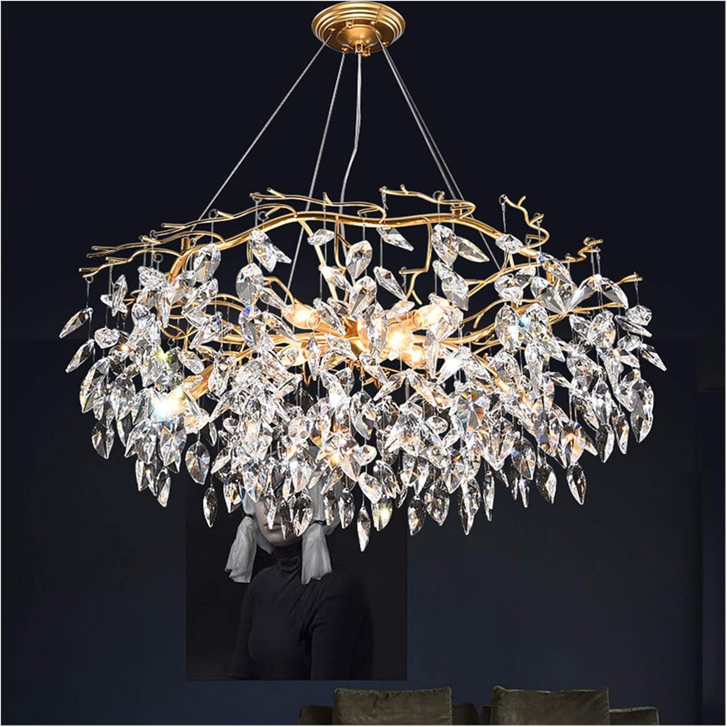 Lustre Opale Marocain Doré Verre Cristallin Élégant 80cm