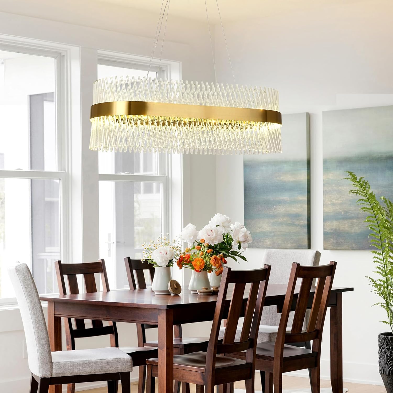 Lustre Ovale Moderne en Verre Cristallin Aluminium LED Puissant