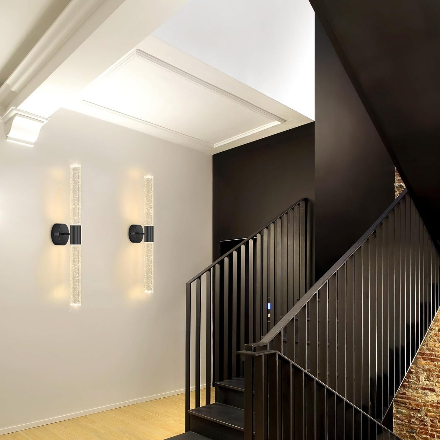 Applique murale LED élégante verre craquelé et motif noir moderne design