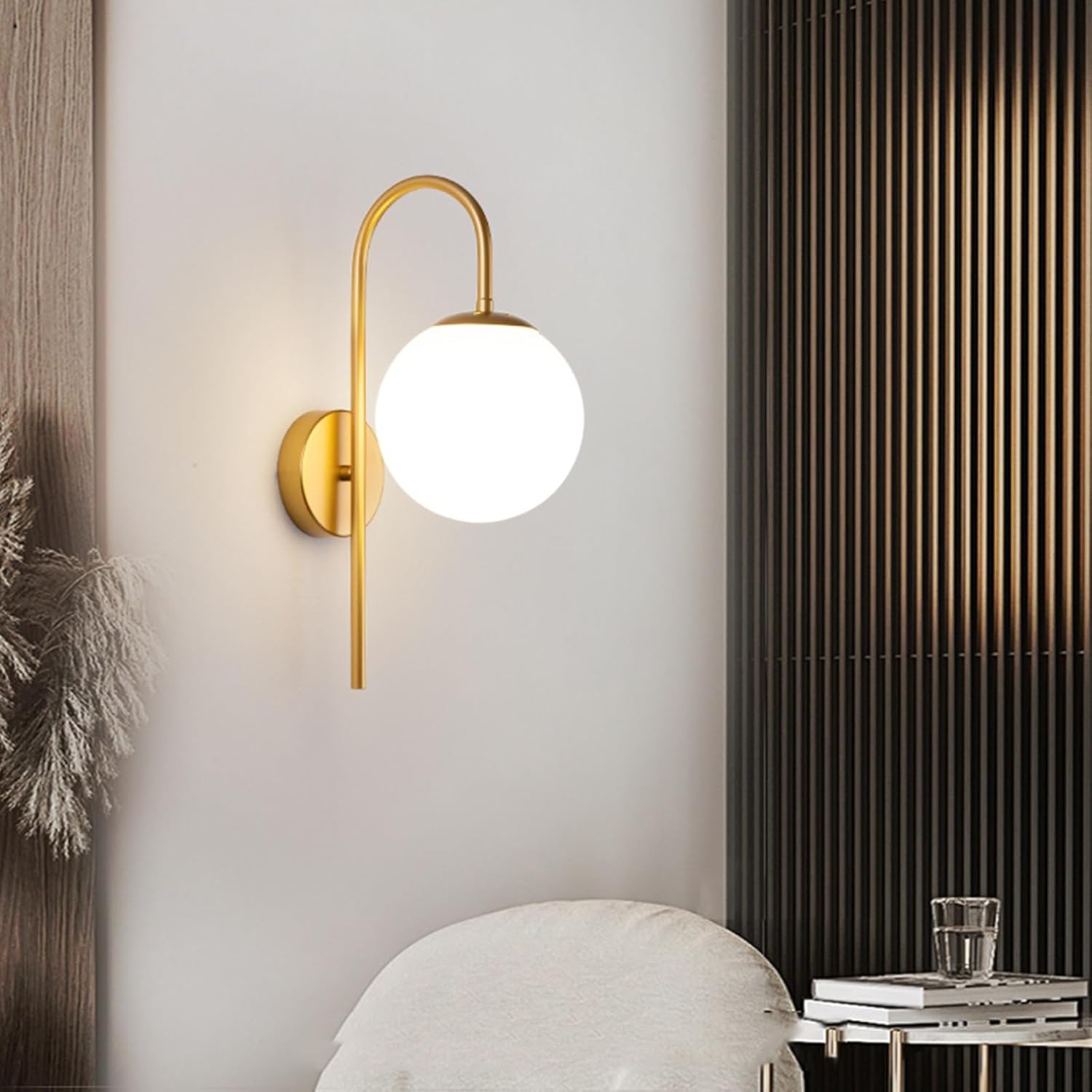 Applique Murale Élégante Boule Transparente avec Support Doré Noir