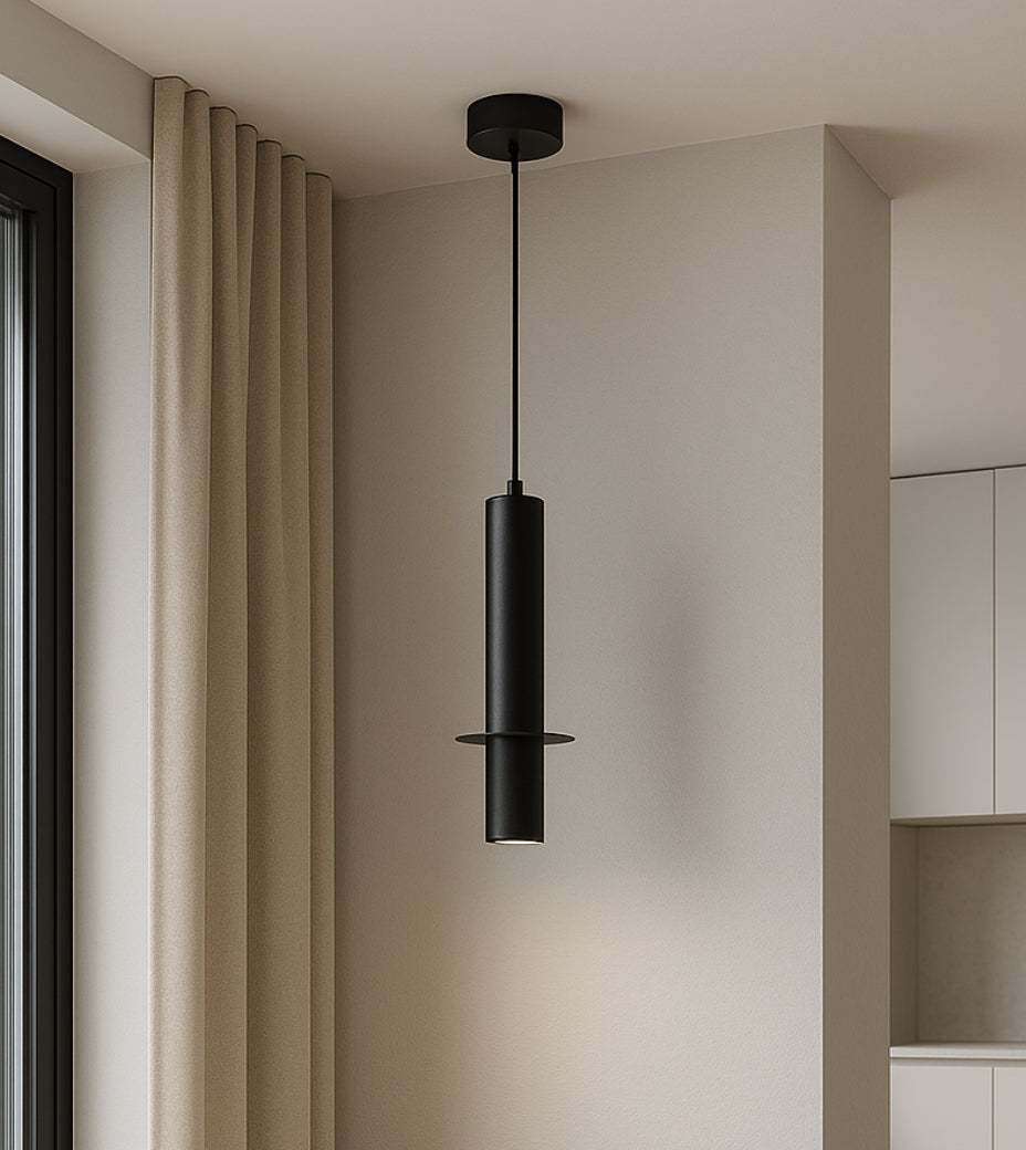Suspension Design Moderne en Marbre Noir et Aluminium Mat Élégant