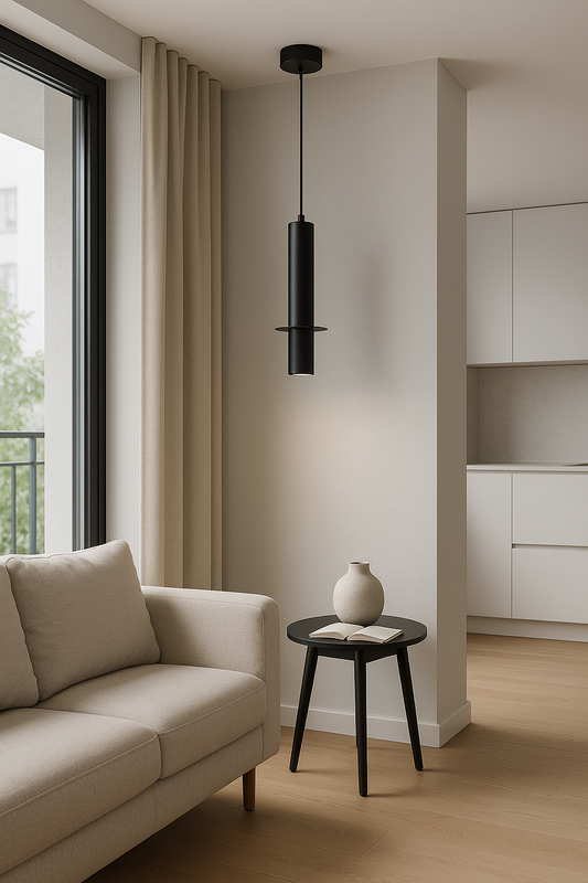 Suspension Design Moderne en Marbre Noir et Aluminium Mat Élégant