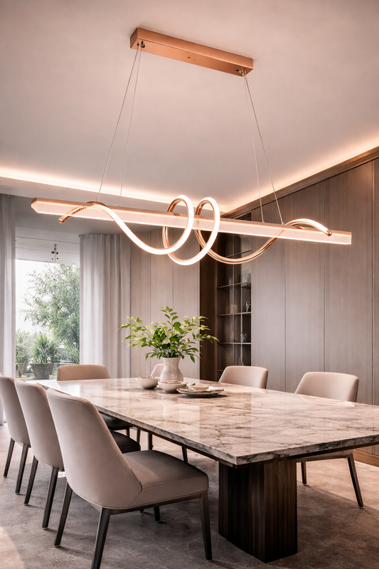 Suspension Design Moderne "Layali Cuivre" – Éclairage LED Sculptural pour Salle à Manger ou Salon