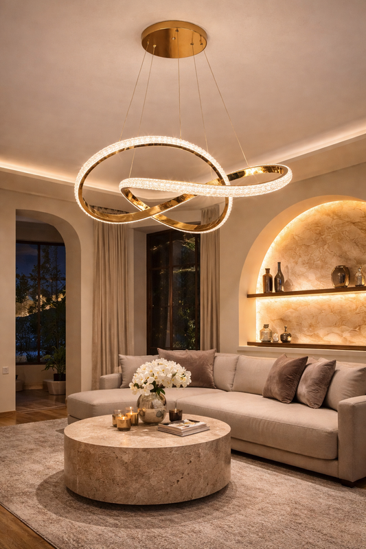 Suspension Design LED "Lina" – Finition Dorée et Cristaux