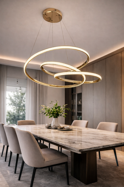 Suspension LED "Zayna" – Boucles Fluides Finition Dorée