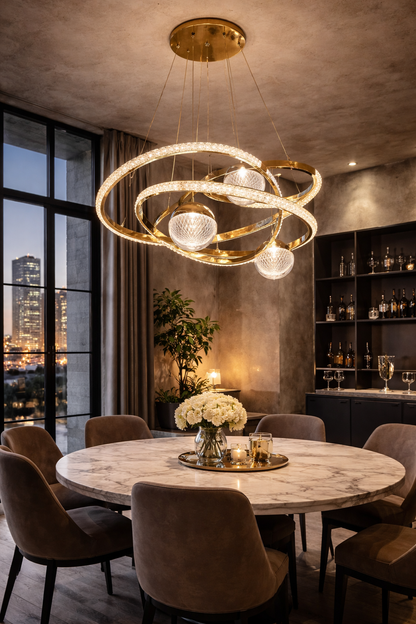 Suspension LED "Soraya" – Doré avec Boules Cristal