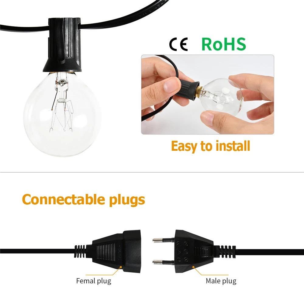 Guirlande Lumineuse Étanche 15 Douilles IP65 pour Terrasse Extérieure