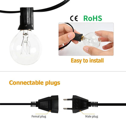 Guirlande Lumineuse Étanche 15 Douilles IP65 pour Terrasse Extérieure