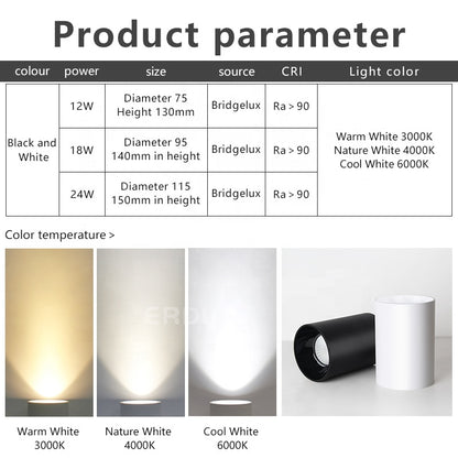Plafonnier LED Cylindrique Bridgelux – Design Moderne &amp; Éclairage Puissant