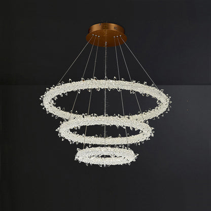 Suspension Cristal Triple Anneau Aurora – Majesté et Luminosité
