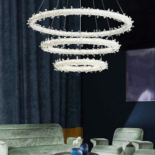 Suspension Cristal Triple Anneau Aurora – Majesté et Luminosité