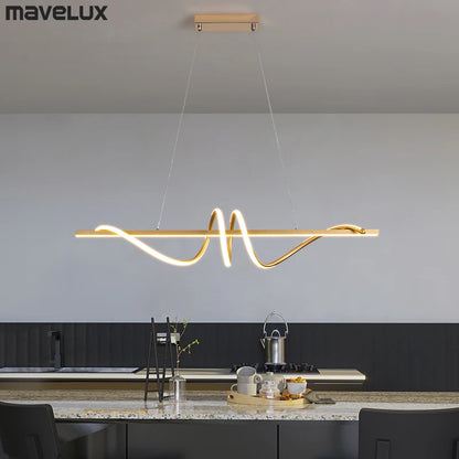 Suspension Moderne à LED en Or avec Design Ondulé