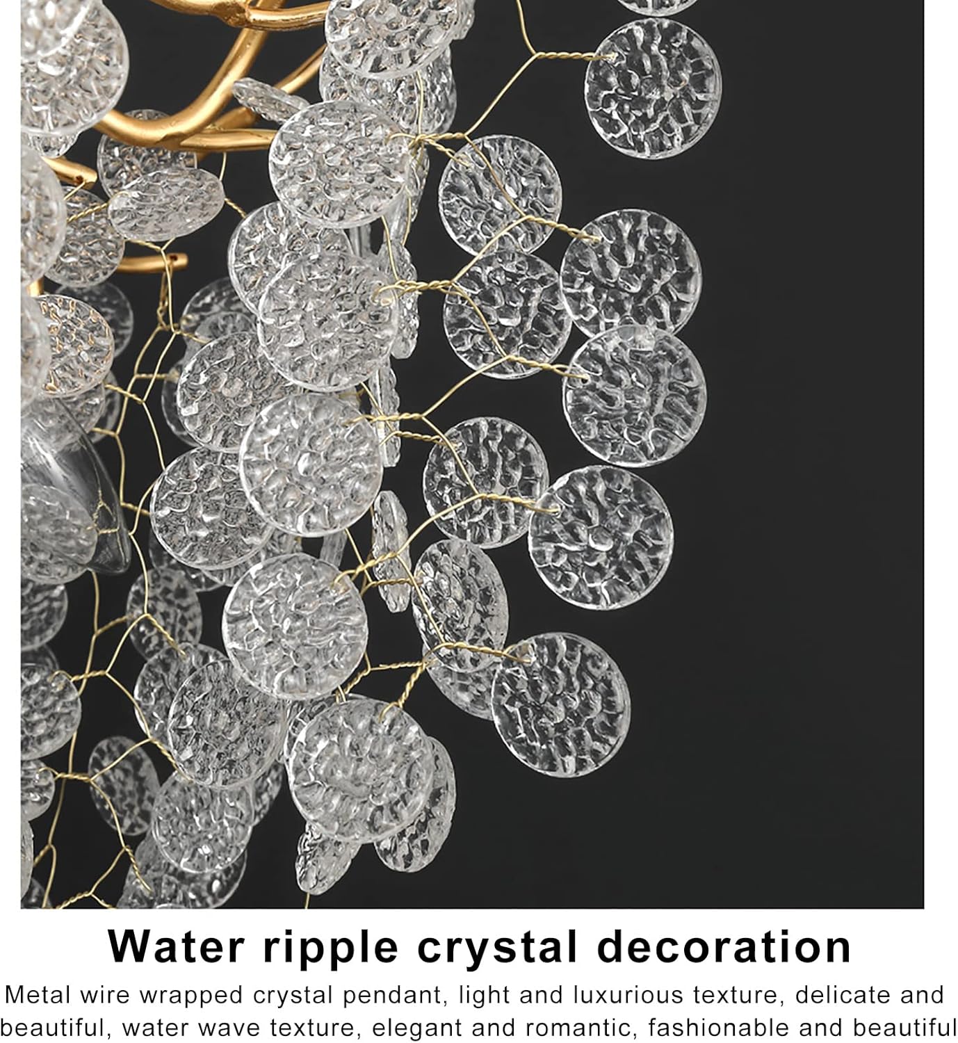 Lustre Doré 80cm avec Feuilles Blanches en Verre Cristal Marocain
