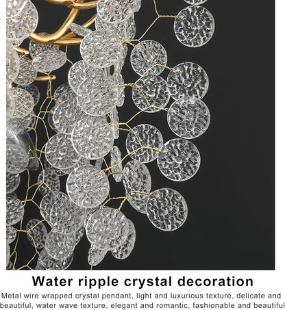 Lustre Doré 80cm avec Feuilles Blanches en Verre Cristal Marocain