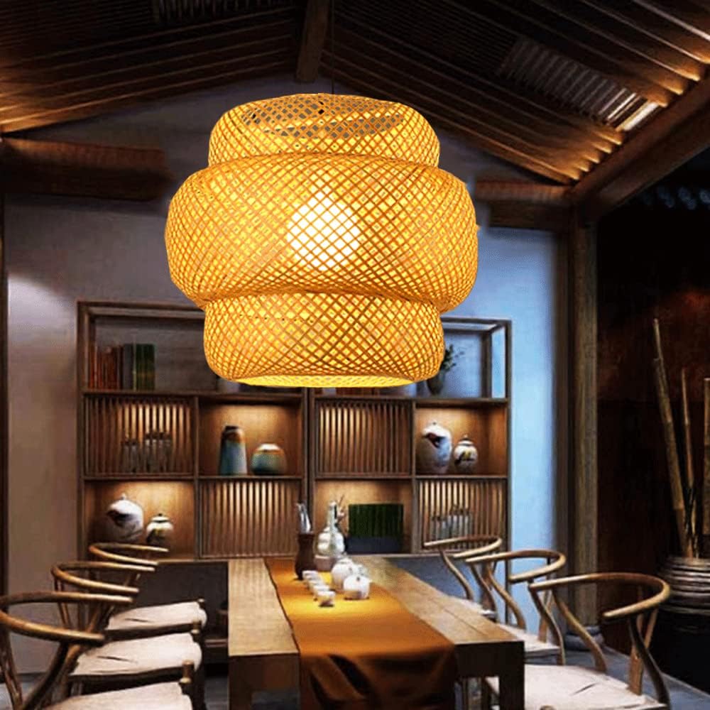 Suspension Luminaire Bambou Naturel Tissé Main Terrasse Restaurant Maroc