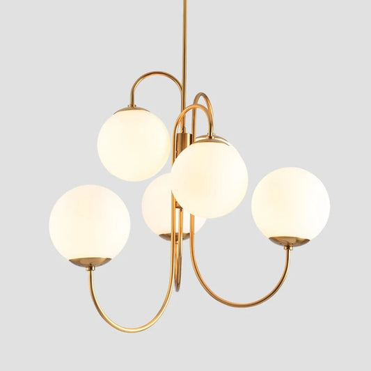 Lustre Doré RABAT Élégant avec 6 Boules Lumineuses Raffinées