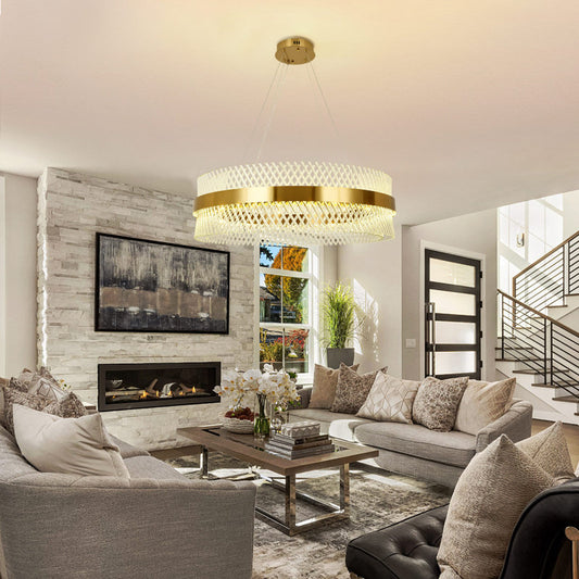 Suspension Lumineuse Luxe "Lina" avec Éclairage LED à 3 Couleurs - Doré et Cristal