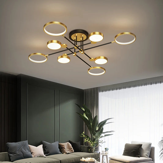 Plafonnier Moderne à LED en Or avec Cercles Design