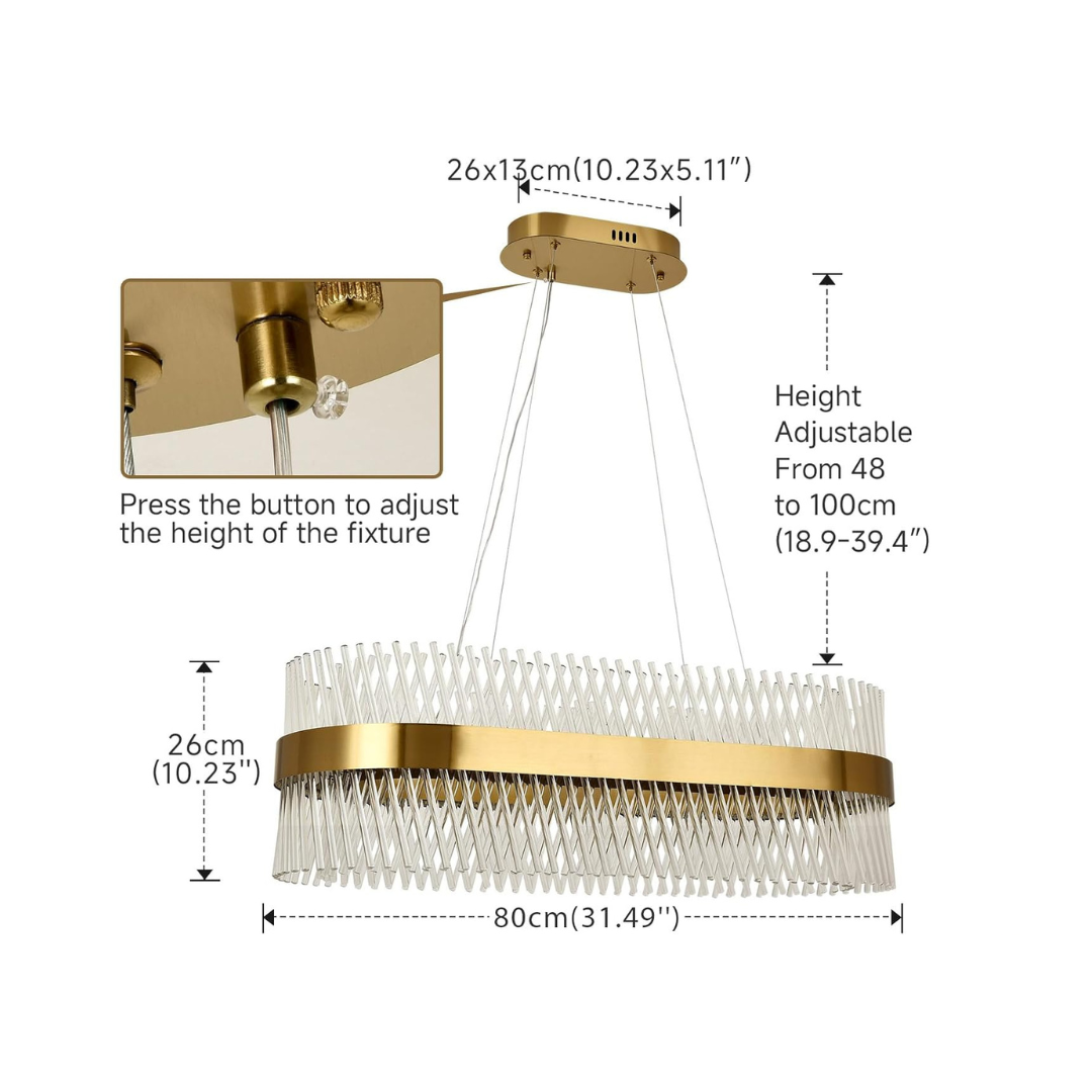 Lustre Ovale Moderne en Verre Cristallin Aluminium LED Puissant