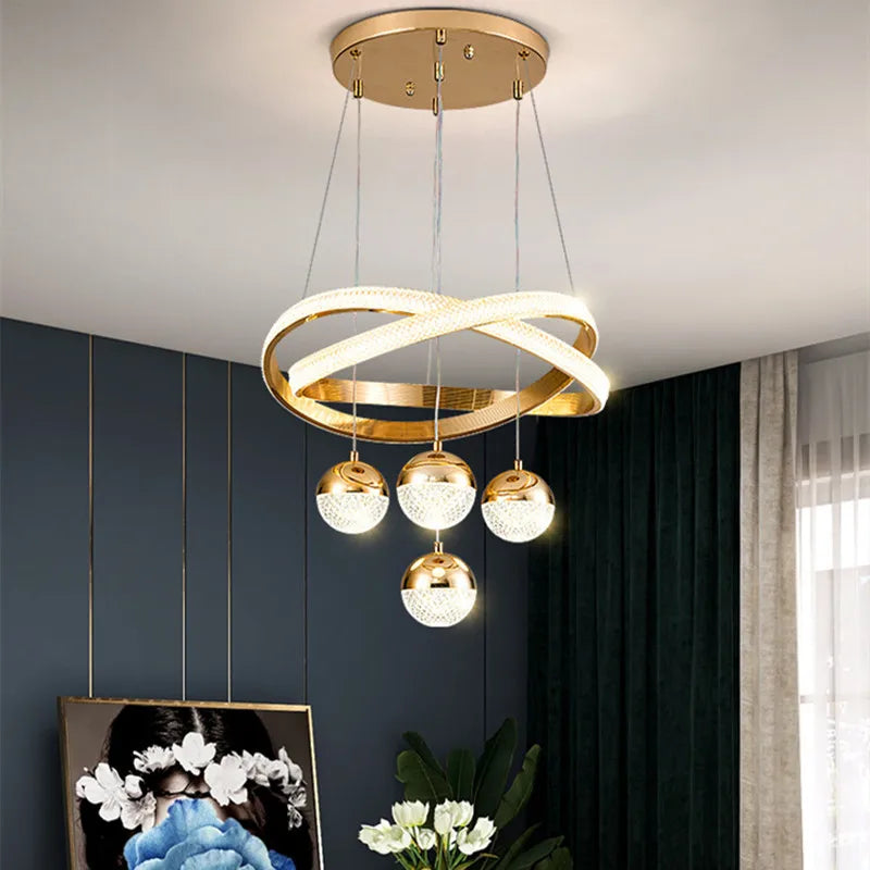 Plafonnier LED Suspendu Design Doré – Modèle Éclat Orbital