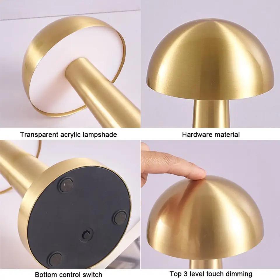 Lampe de Table Mushroom Dorée Rechargeable LED Ambiance Chic Moderne