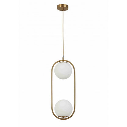 Title: Suspension Design Moderne "Lunar Duo" en Métal Doré et Verre Blanc