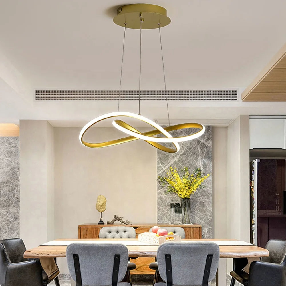 Suspension LED Infinie Dorée ou Noire Moderne et Élégante design unique lumineux